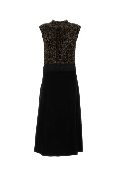 Prada Wool-cashmere Contrast Panel Dress In Black