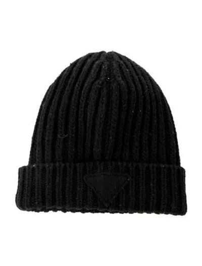 Pre-owned Prada Wool-knit Beanie Hat In Black