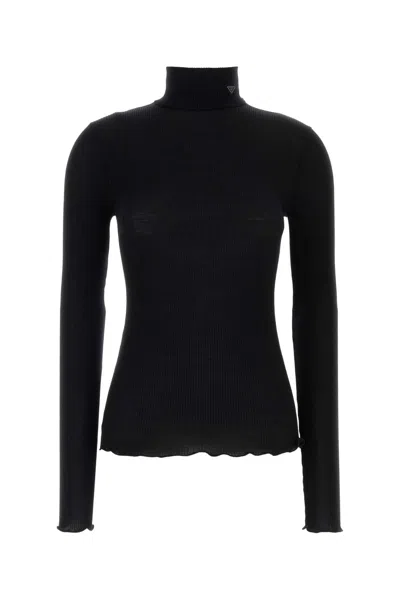 Prada Wool-silk Blend Turtleneck Sweater In Black