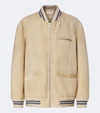 Prada Wool-trimmed Shearling Bomber Jacket In Beige