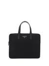 Prada Black Re-nylon Logo Plaque Briefcase In Nero