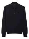 Prada Navy Blue Long Sleeves Logo Polo In Black