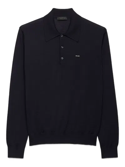 Prada Midnight Blue Wool Polo Shirt