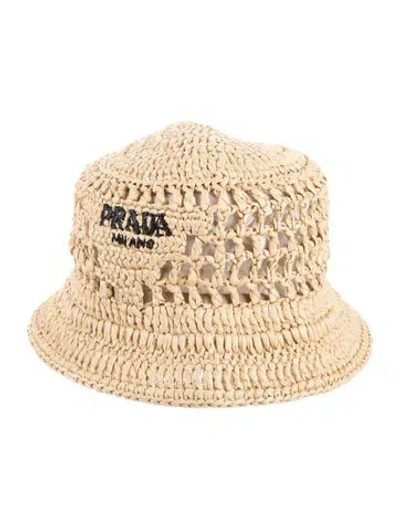 Pre-owned Prada Woven Bucket Hat In Neutrals