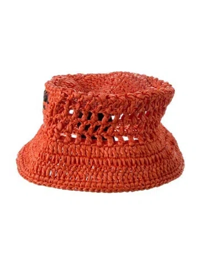 Pre-owned Prada Woven Bucket Hat In Orange