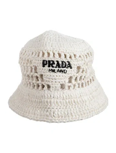 Pre-owned Prada Woven Bucket Hat In White
