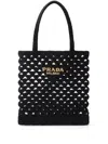 Prada Straw Tote Bag With Knit Design And Shoulder Straps In Black