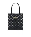 Prada Straw Tote Bag With Knit Design And Shoulder Straps In Black