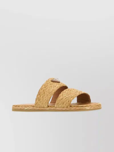Prada Woven Double Strap Flat Sandals