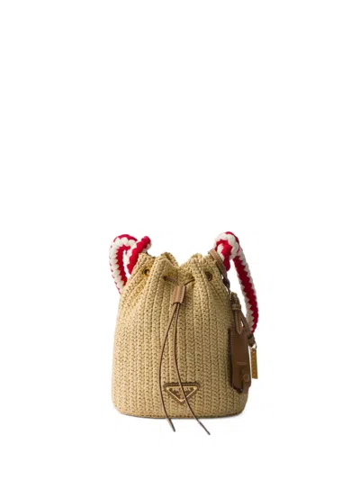 Prada Woven Drawstring Bag In Brown