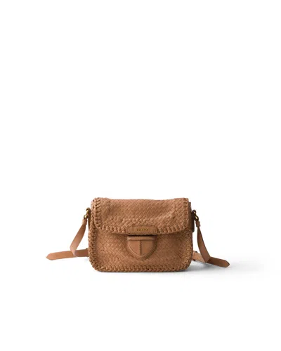 Prada Mini-schultertasche Aus Geflochtenem Leder