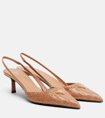 Prada Woven Leather Slingback Pumps In Multi