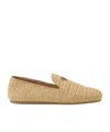 Prada Enamel Triangle-logo Woven Loafers In Neutral Color