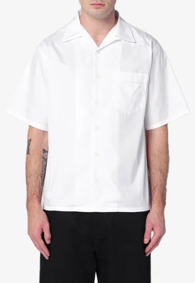Prada Woven Logo Short-sleeved Shirt In White