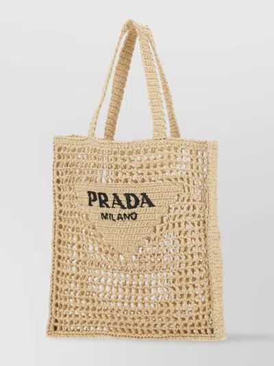 Prada Woven Open Weave Tote Bag With Dual Handles