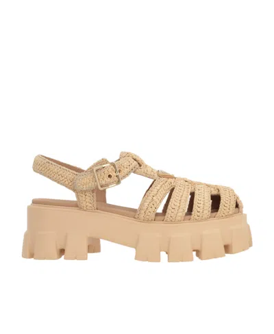 PRADA PRADA LOGO PLAQUE CAGED HEELED SANDALS