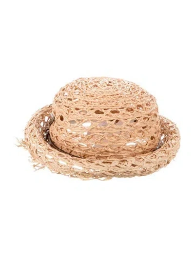 Pre-owned Prada Woven Raffia Hat In Neutrals