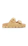 Prada Woven Raffia Sandals In Tan