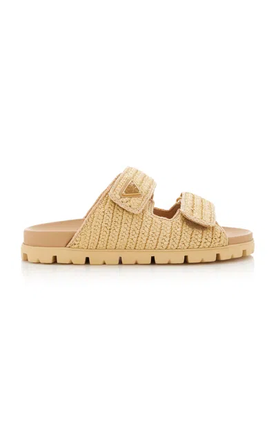 Prada Woven Raffia Sandals In Tan