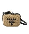 Prada Natural And Black Raffia Shoulder Bag In Tan / Black