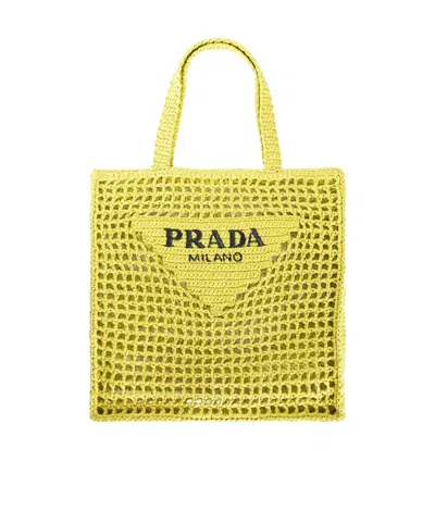 Prada Woven Shoulder Bag In Yellow
