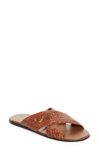 Prada Woven Slide Sandal In Brown