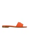 Prada Raffia Open Toe Flat Sole Slides In Orange