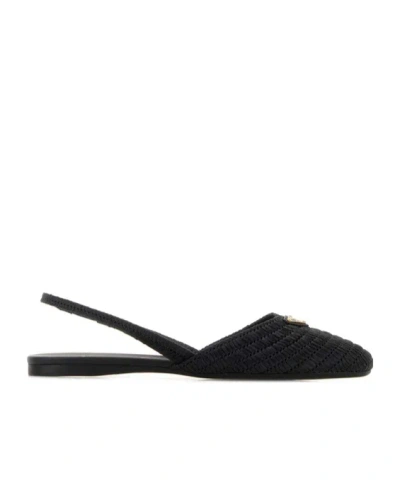 Prada Woven Slingback Ballet Flats In Black