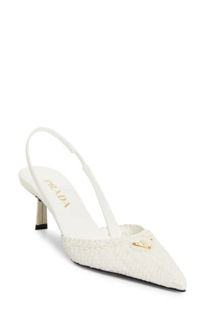 Prada Woven Slingback Sandal In White