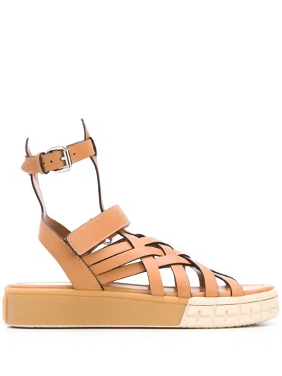Prada Woven Strappy Sandals In Brown