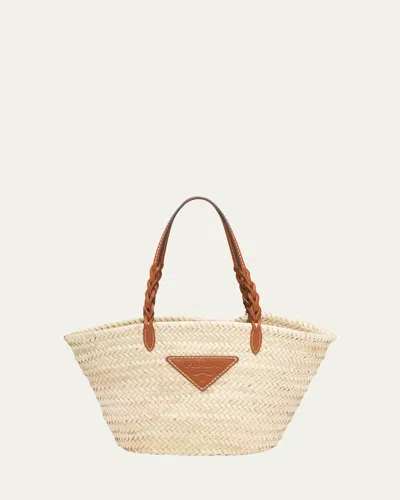 Prada Woven Straw Basket Tote Bag In F0a5t Naturale Cognac