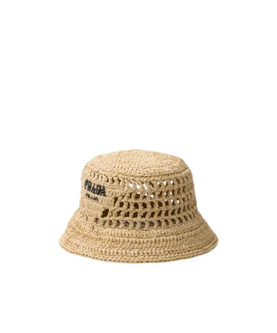 PRADA PRADA LOGO DETAILED INTERWOVEN BUCKET HAT