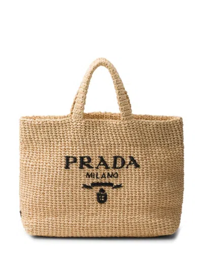 Prada Woven Texture Beige Handbag In Neutral