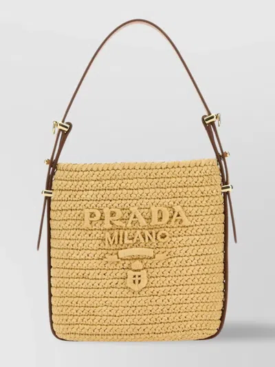 Prada Woven Texture Shoulder Bag With Gold-tone Hardware In Brown