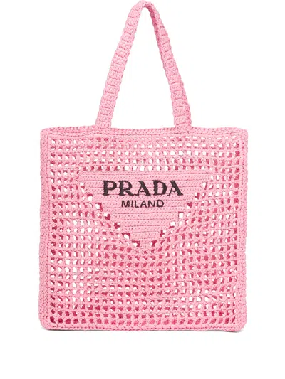 Prada Woven Tote Bag In Pink