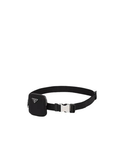 Prada Woven Triangle-logo Belt Bag In Black