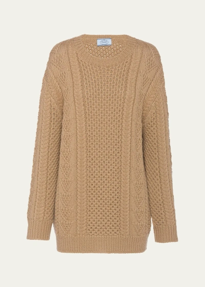 Prada Woven Wool Knit Sweater In F0040 Cammello