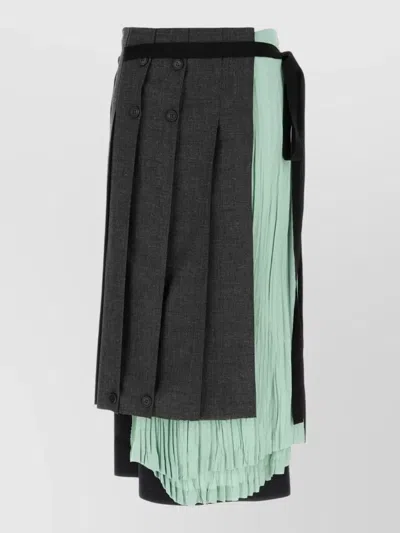 Prada Wrap Skirt Layered Pleated Button Detail In Black