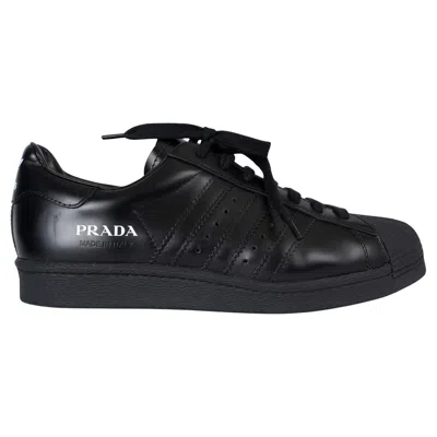 Pre-owned Prada X Adidas Core Black Leather 2020 Superstar Sneakers Shoes 38.5