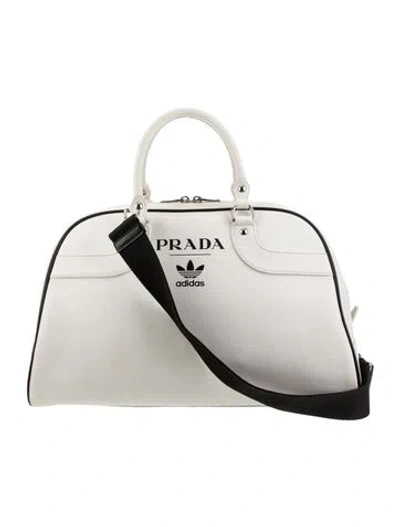 Pre-owned Prada X Adidas Leather Top Handle Bag In White