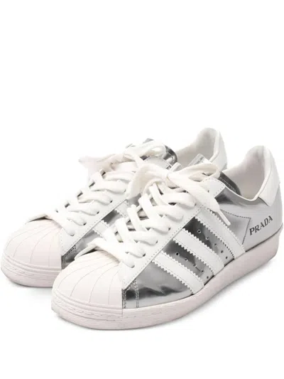 Pre-owned Prada X Adidas Superstar Leather Sneakers In Silver