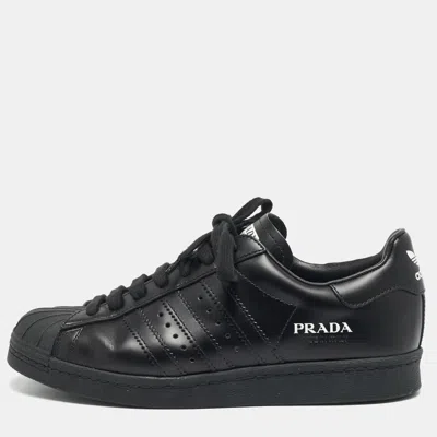 Pre-owned Prada X Adidas Superstar Size 39.5 Black Leather Lace Up Sneakers