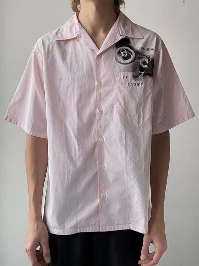 Pre-owned Prada X Raf Simons Prada Fw22 Chest Print Bowling Shirt In Pink