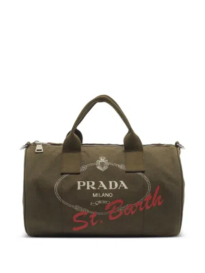 Pre-owned Prada X St. Barth Boston Tote Bag In Green