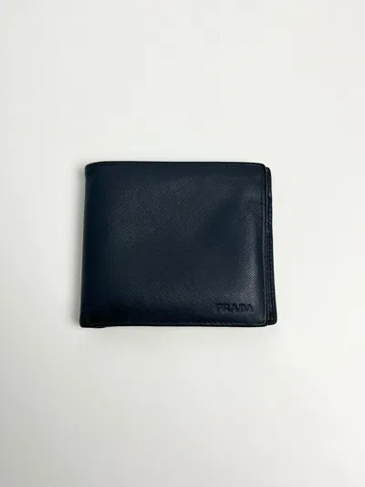 Pre-owned Prada X Vintage Prada Saffiano Leather Bi Fold Wallet In Navy