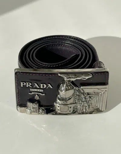 Pre-owned Prada X Vintage Prada Train Buckle Logo Belt Grunge Cowboy Y2k Archive In Purple
