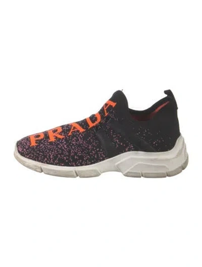 Pre-owned Prada Xy Knit Chunky Sneakers In Black/orange