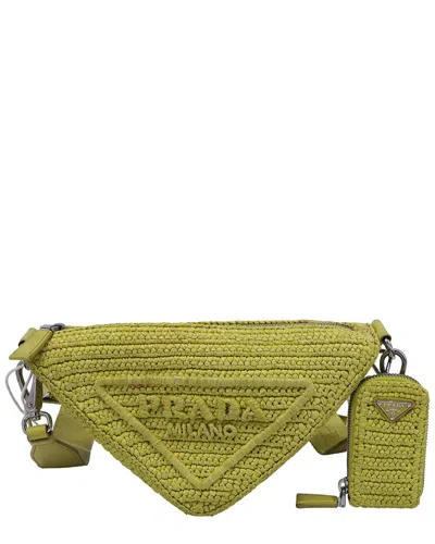 Prada Yellow Crochet Raffia Triangle Shoulder Bag (authentic Pre-loved) In Green