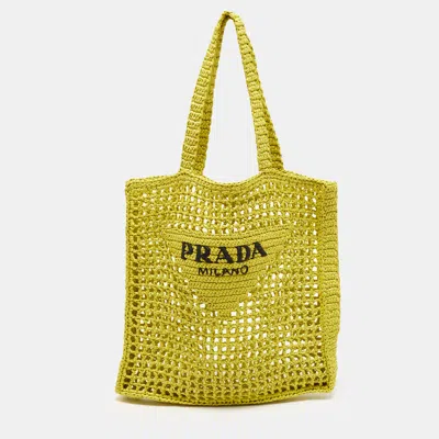 Pre-owned Prada Yellow Crochet Straw Tote
