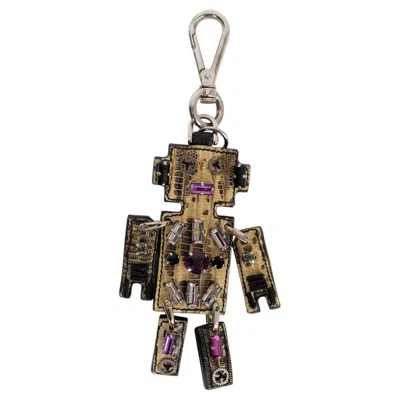 Pre-owned Prada Yellow Embellished Lizard Robot Keyring Bag Charm